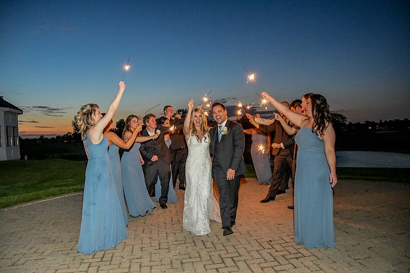 Wedding couple exit with sparklers